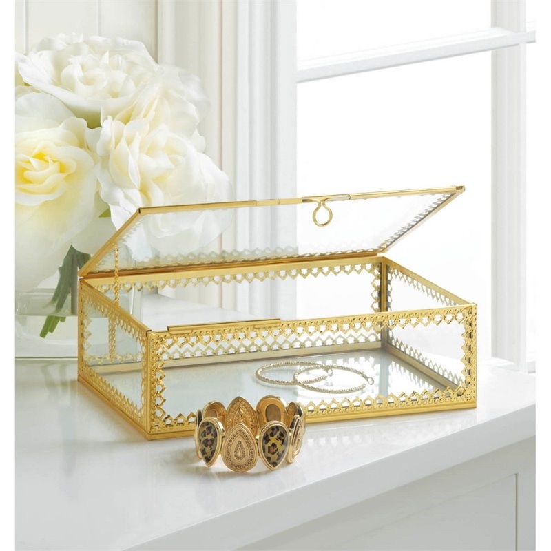 Zingz & Thingz Gold Motif Glass Jewelry Box in Gold