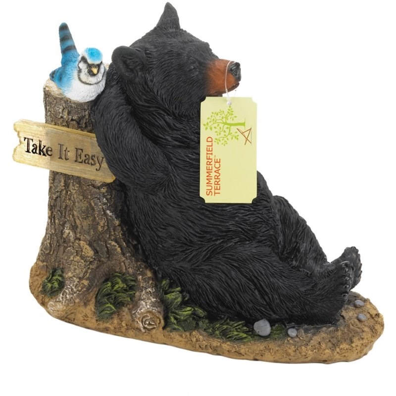 Zingz & Thingz Plastic Lounging Bear Solar Light Statue in Black and Brown