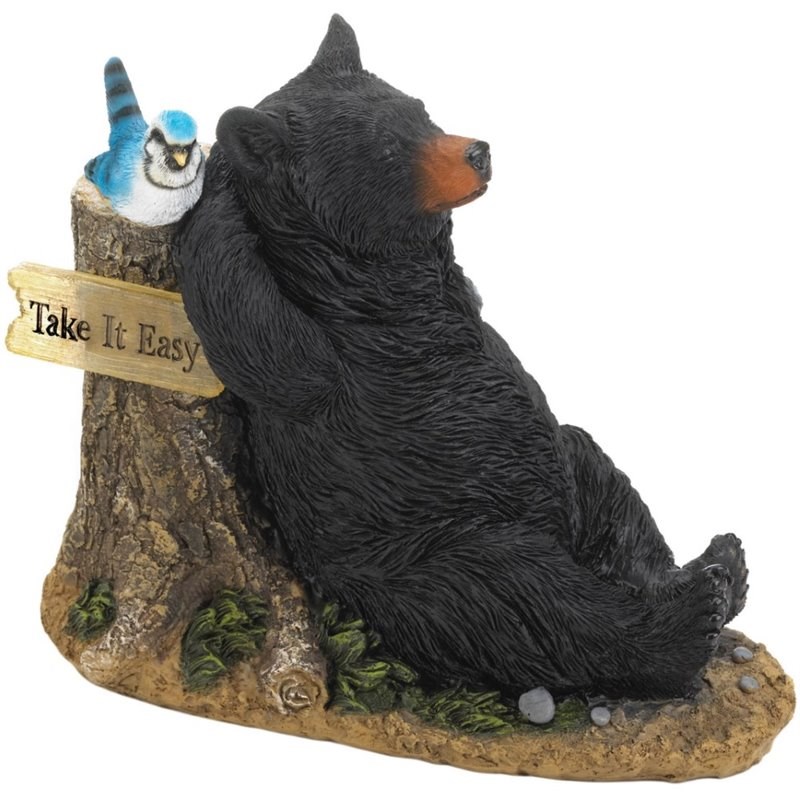 Zingz & Thingz Plastic Lounging Bear Solar Light Statue in Black and Brown