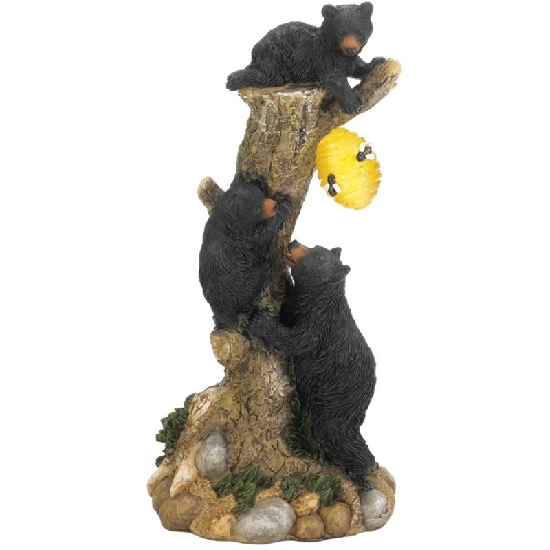 Zingz & Thingz Climbing Bear Honeycomb Solar Light Statue in Black and Tan