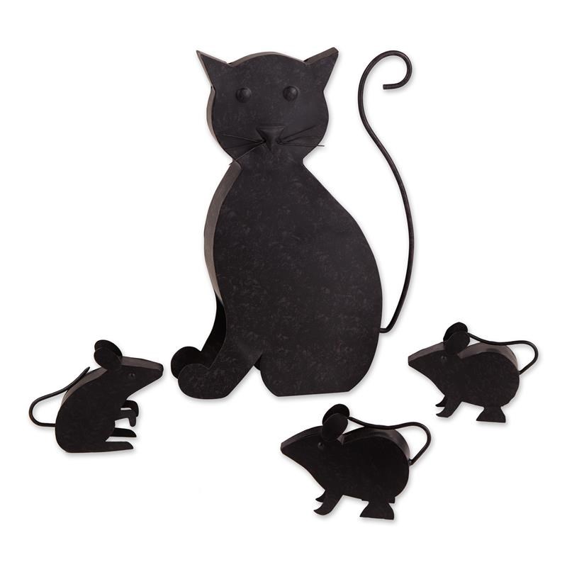 Cat With Mice Sculpture Black
