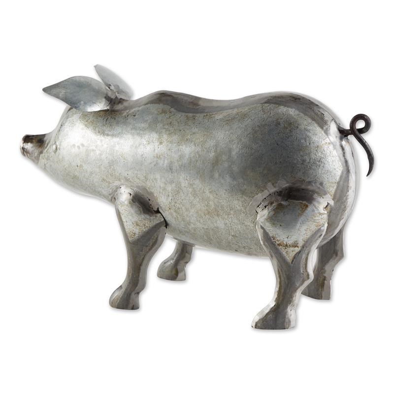 Silver Galvanized Pig Sculpture