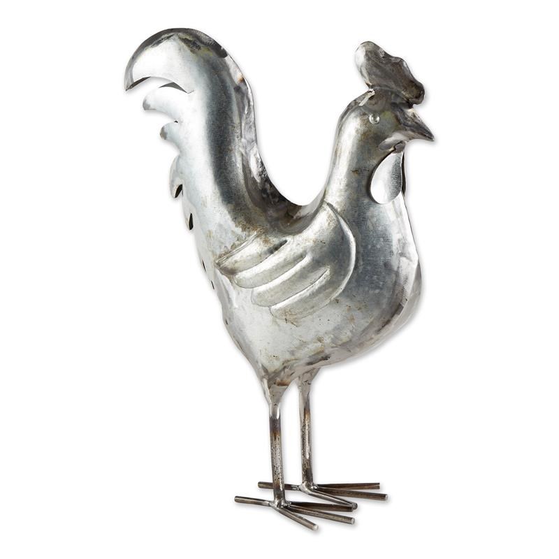 Silver Galvanized Rooster Sculpture