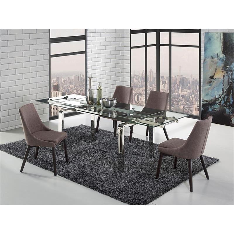 Casabianca Modern Cloud Stainless Steel Extendable Dining Table in Clear