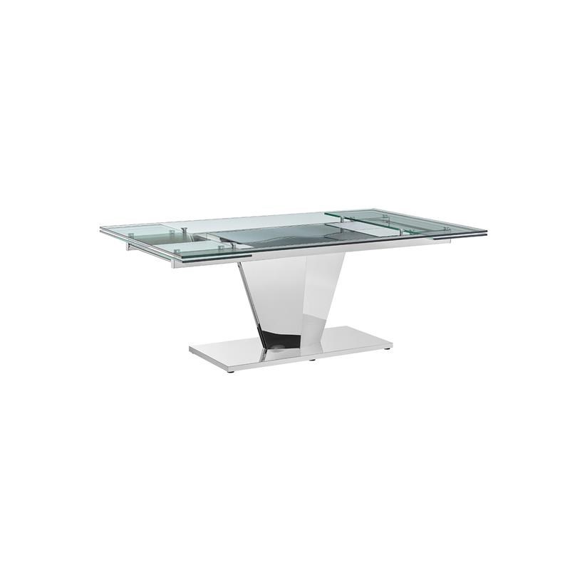 Casabianca Modern Diamond Stainless Steel Extendable Dining Table in Clear