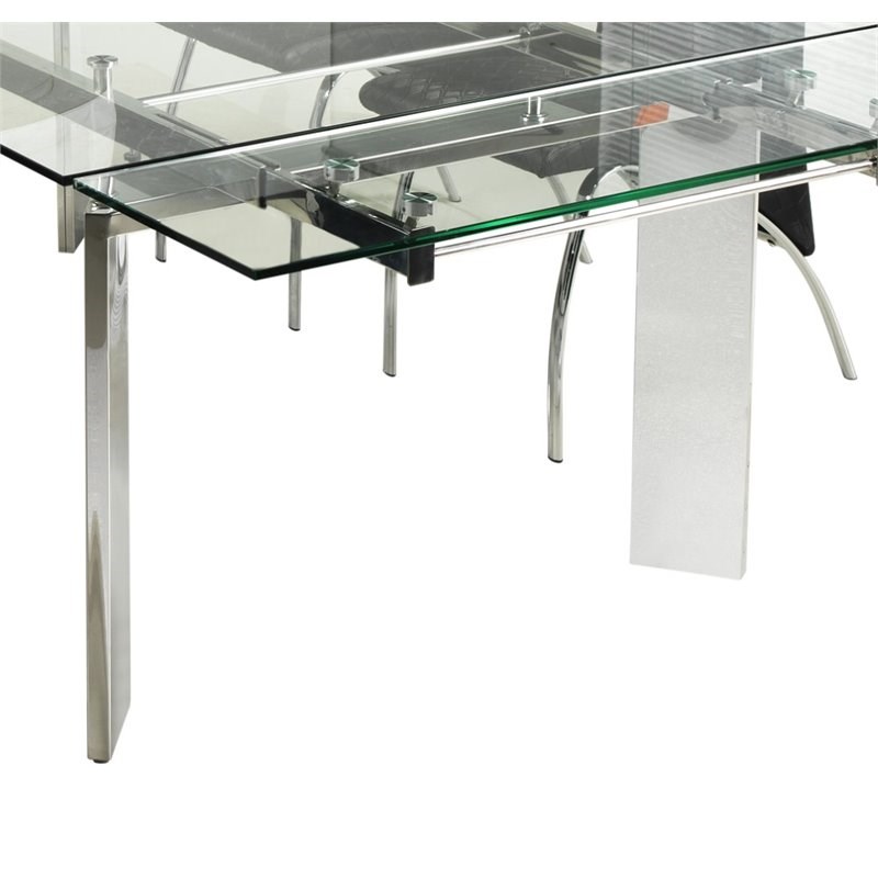 Casabianca Modern Euphoria Stainless Steel Extendable Dining Table in Clear