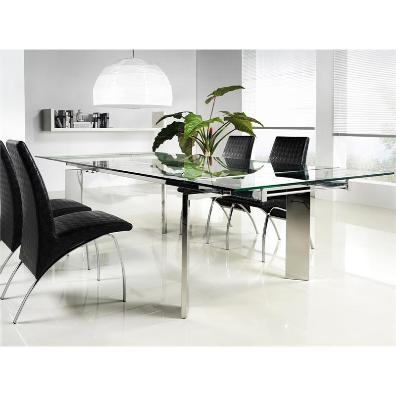 Casabianca Modern Euphoria Stainless Steel Extendable Dining Table in Clear