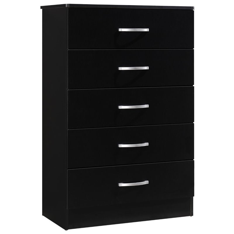 Hodedah Five Drawer Contemporary Wooden Chest in Black Finish