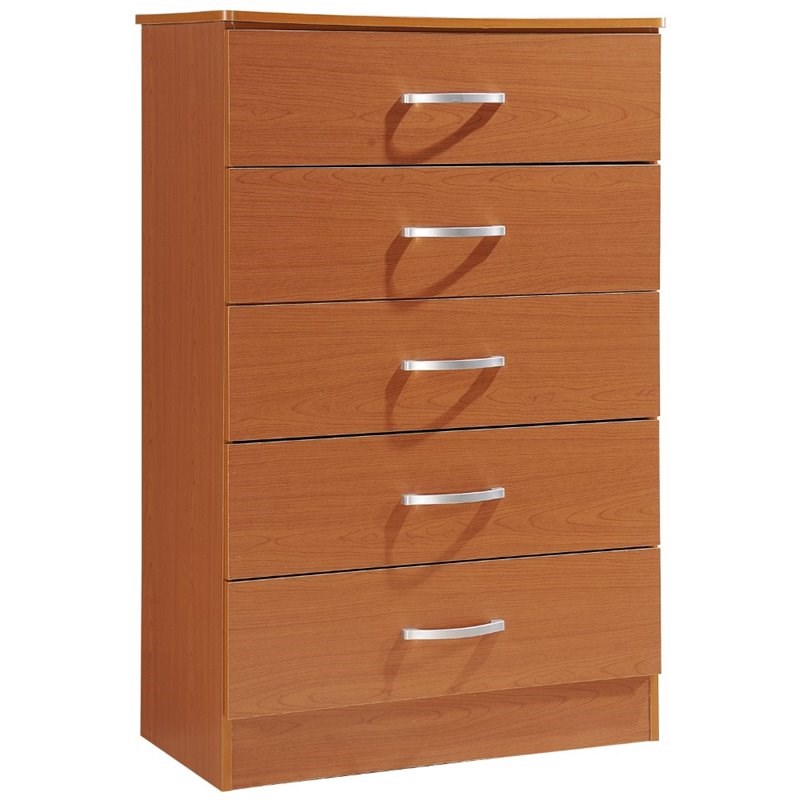 Hodedah Five Drawer Contemporary Wooden Chest in Cherry Finish