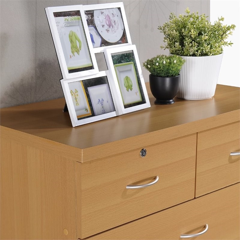 Hodedah 7 Drawer Chest with Locks on 2 Top Drawers in Beige Wood