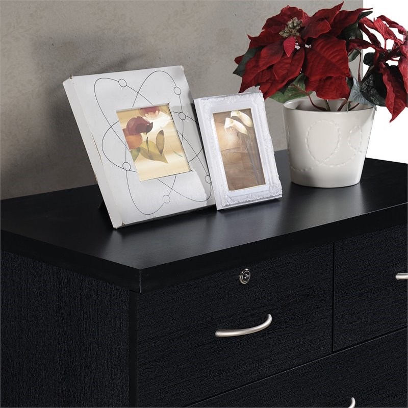 Hodedah 7 Drawer Chest with Locks on 2 Top Drawers in Black Wood