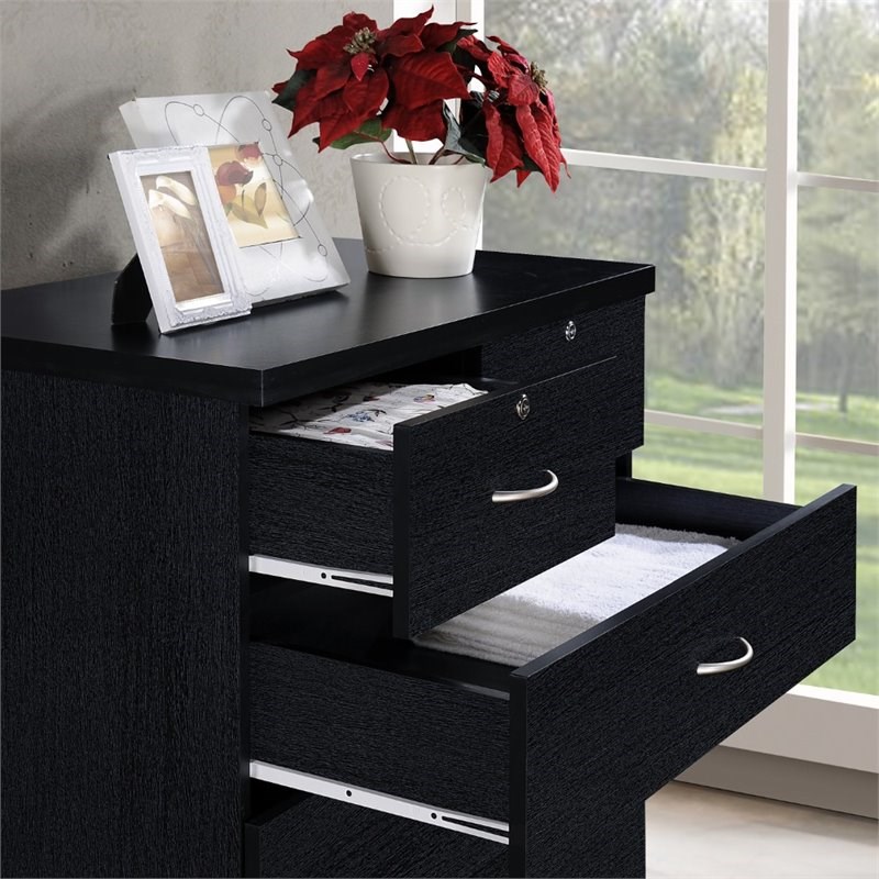 Hodedah 7 Drawer Chest with Locks on 2 Top Drawers in Black Wood