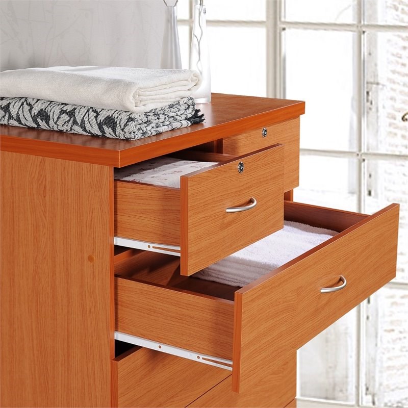 Hodedah 7 Drawer Chest with Locks on 2 Top Drawers in Cherry Wood