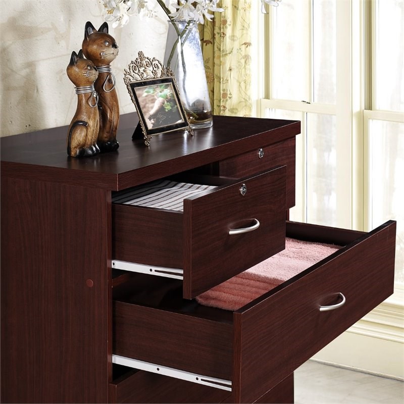 Hodedah 7 Drawer Chest with Locks on 2 Top Drawers in Mahogany Wood