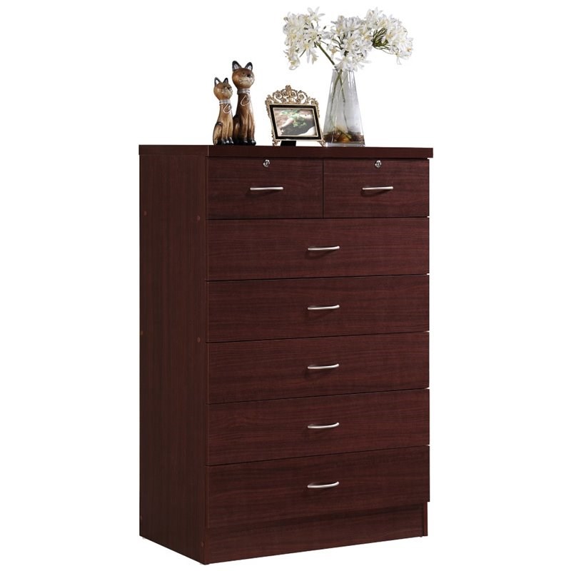 Hodedah 7 Drawer Chest with Locks on 2 Top Drawers in Mahogany Wood
