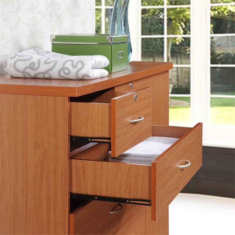 Hodedah 7 Drawer Chest with Locks on 2 Drawers and 1 Door in Cherry Wood