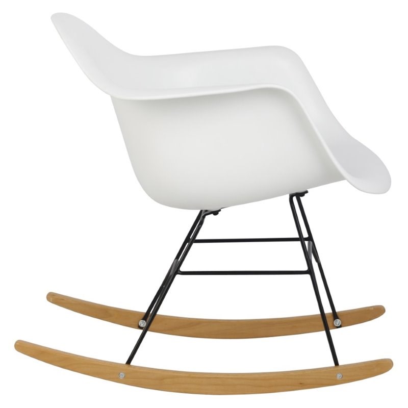 Hodedah Plastic Arm Rocking Bucket Seat Rocking Chair in White Homesquare