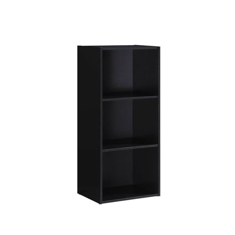Hodedah Three Shelf Versatil Wooden Bookcase in Black Finish