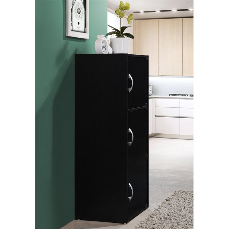 Hodedah 3 Shelf 3 Door Multi-Purpose Wooden Bookcase in Black Finish
