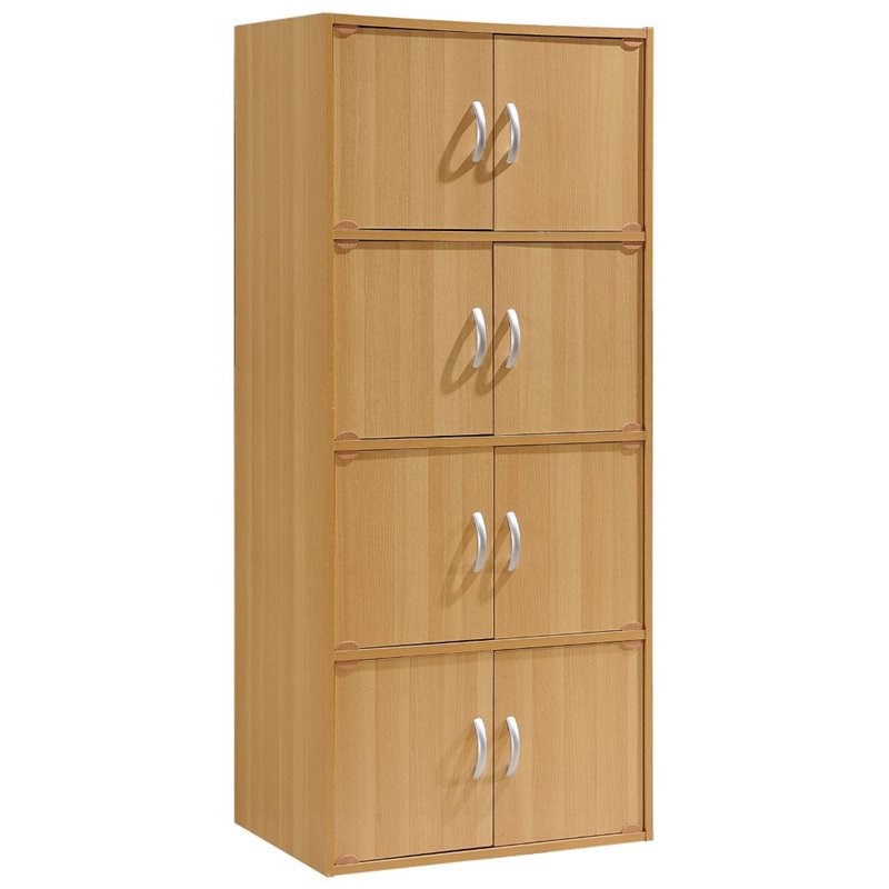 Hodedah 4 Shelf 8 Door Versatil Wooden Bookcase Cabinet in Beige Finish