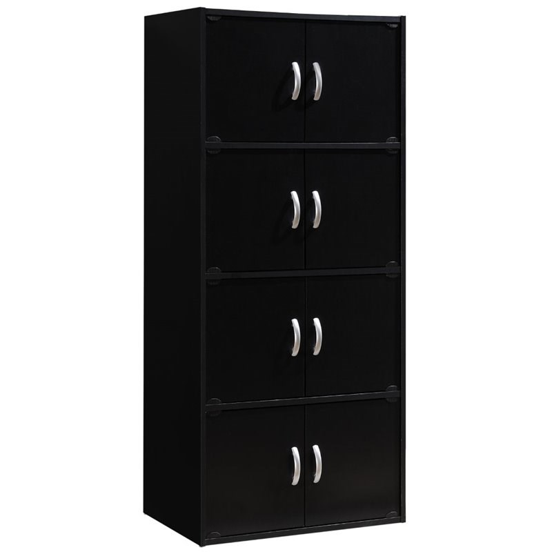 Hodedah 4 Shelf 8 Door Versatil Wooden Bookcase Cabinet in Black Finish