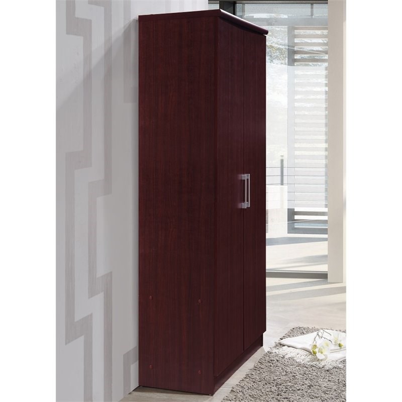 Hodedah 2 Door Wooded Armoire with 4 Shelves in Mahogany Finish