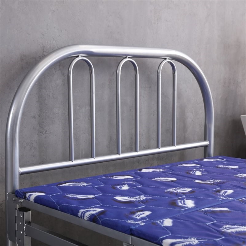Hodedah Folding Bed with HeadboardFootboard and Metal Frame in Silver