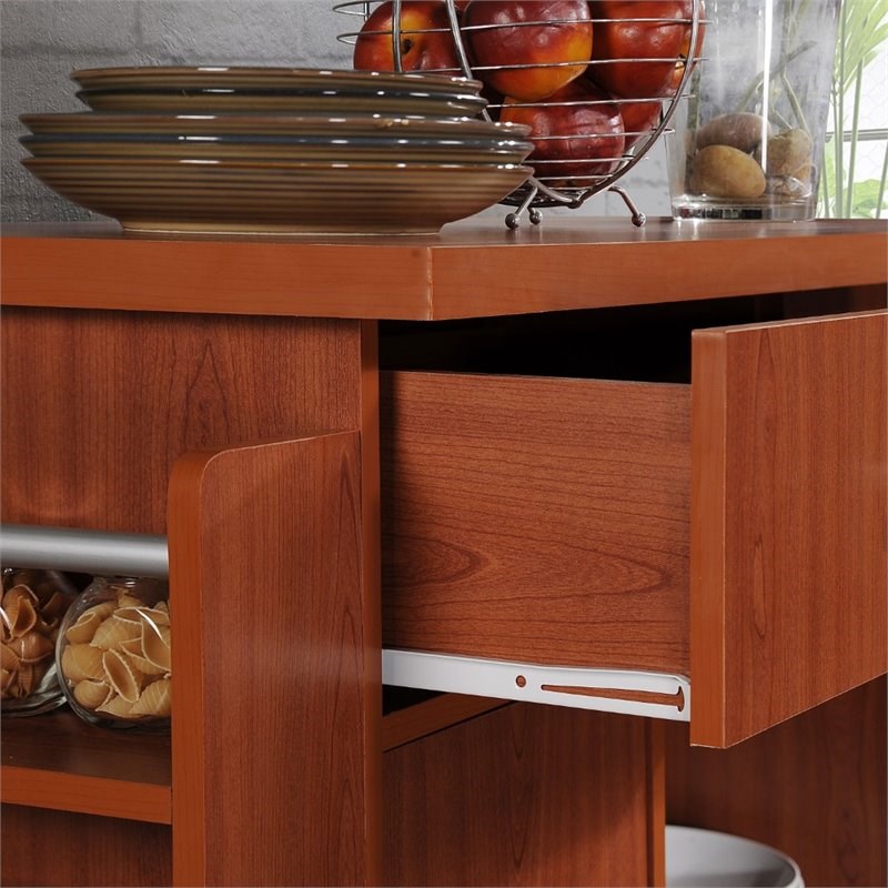 Hodedah Kitchen Island with Spice Rack plus Towel Holder in Cherry Wood