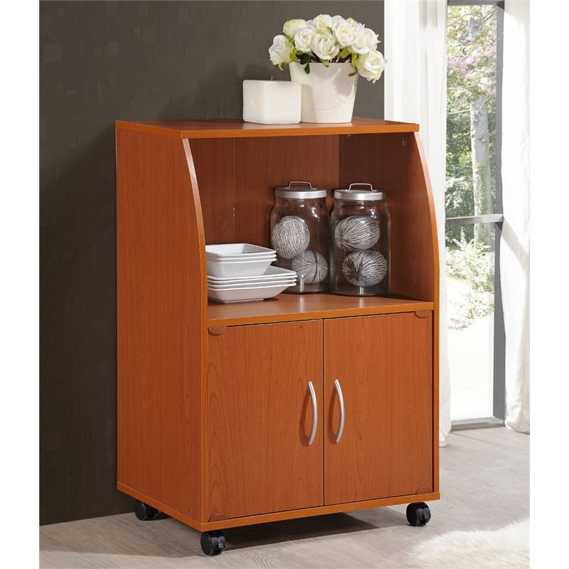 Hodedah Modern Wooden Microwave Kitchen Cart In Cherry Finish Homesquare   1644332 1 L 