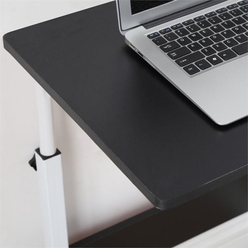 Hodedah Adjustable Height Wood Top Laptop Desk on Wheels in Black