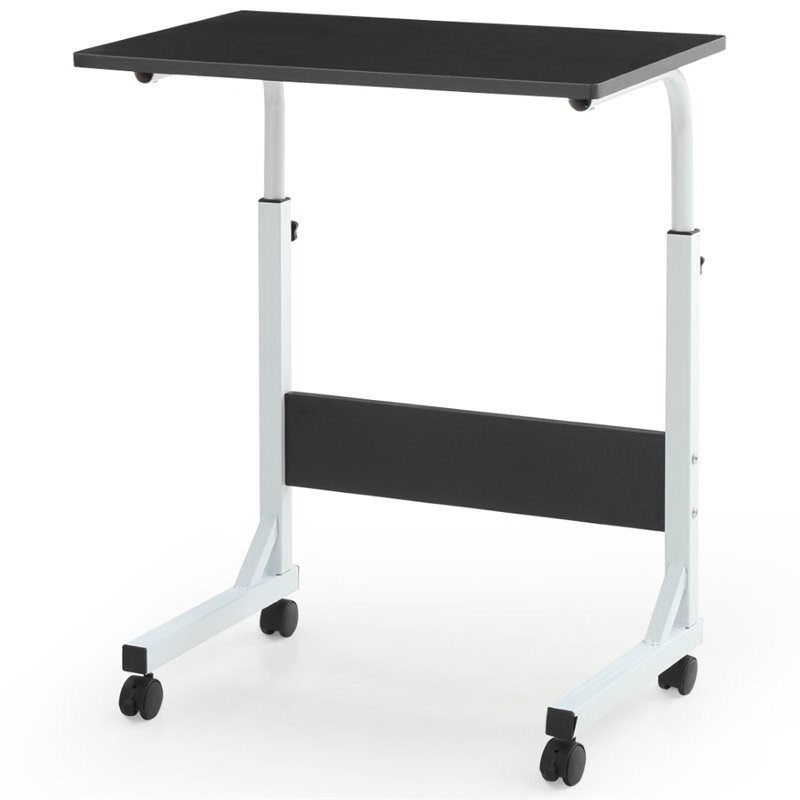 Hodedah Adjustable Height Wood Top Laptop Desk on Wheels in Black