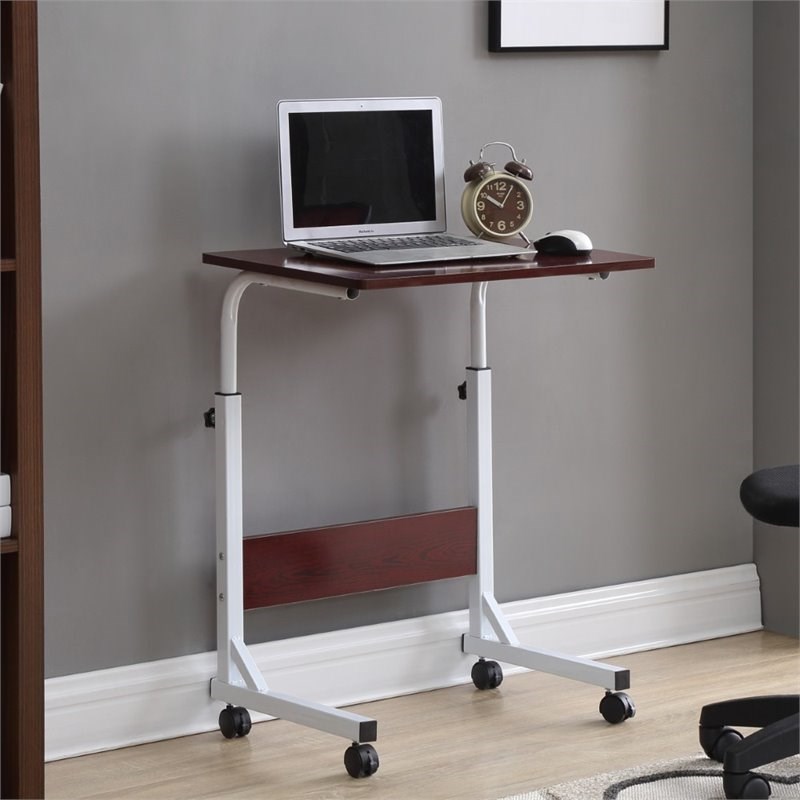 hodedah adjustable height wood top laptop desk on wheels in mahogany