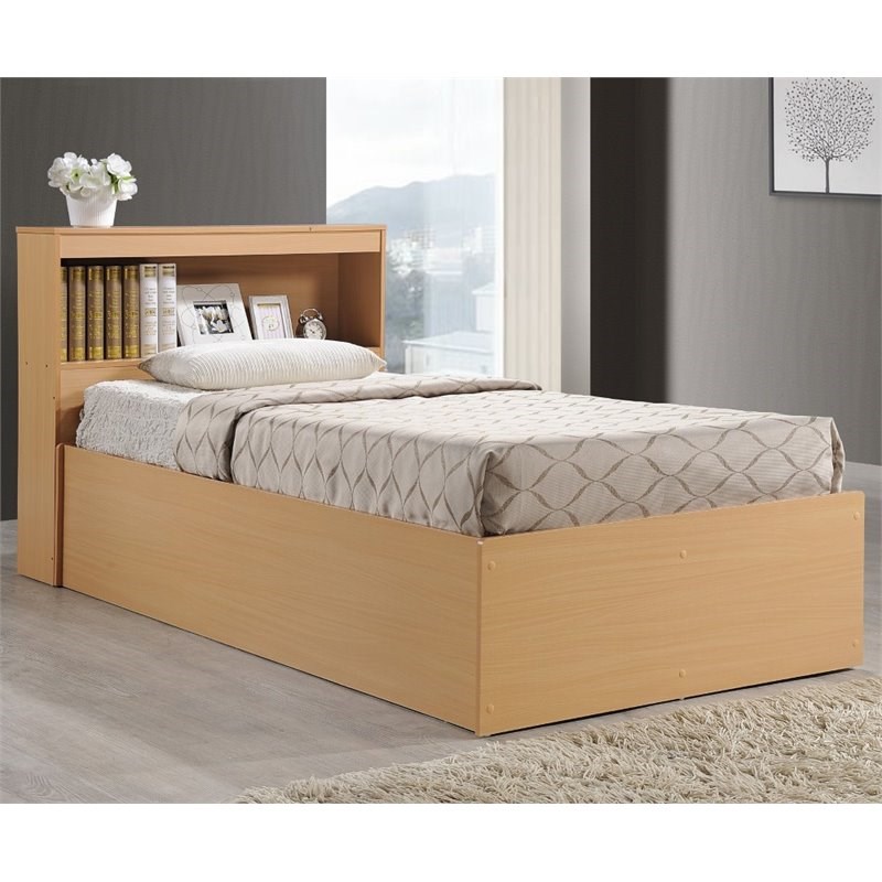 Hodedah Twin Size Captain Bed with 3 Drawers and Headboard in Beige
