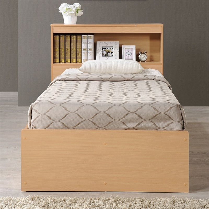 Hodedah Twin Size Captain Bed with 3 Drawers and Headboard in Beige