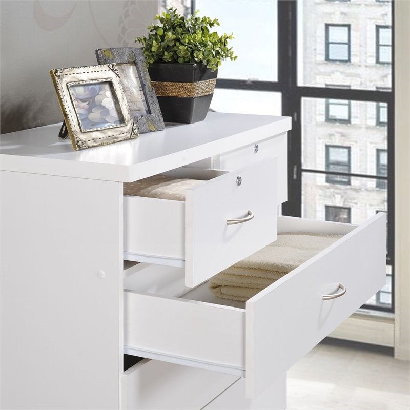 Hodedah 7 Drawer Chest with Locks on 2 Top Drawers in White Wood