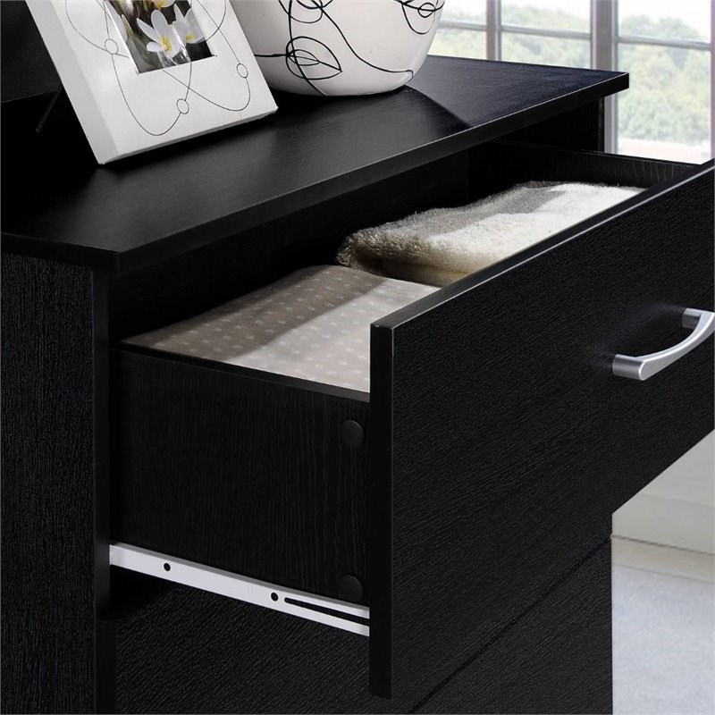 Hodedah Three Drawer Contemporary Wooden Chest in Black Finish