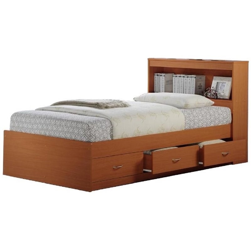 hodedah twin size captain bed with 3 drawers and headboard in cherry