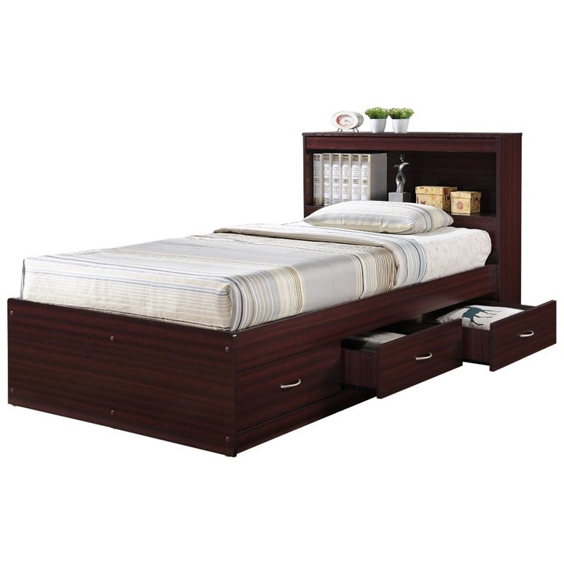 Hodedah Twin Size Captain Bed With 3 Drawers And Headboard In Mahogany 