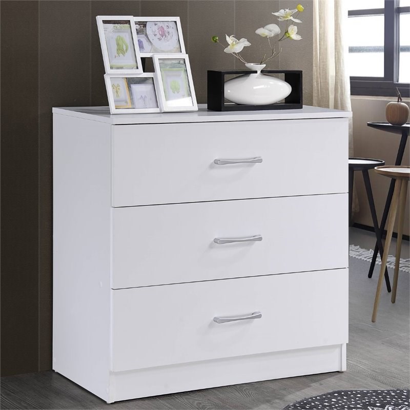 Hodedah Three Drawer Contemporary Wooden Chest in White Finish