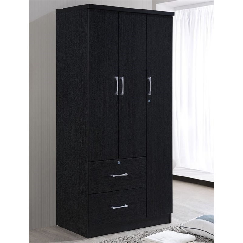 hodedah 3 door armoire with 2 drawers 3 shelves in black hid8020 black