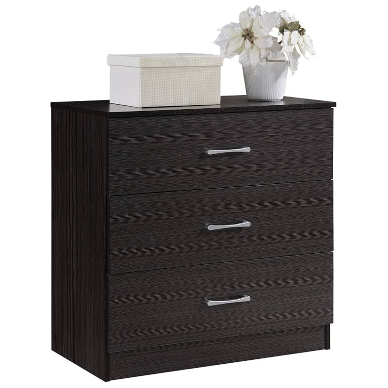Hodedah Three Drawer Contemporary Wooden Chest in Chocolate Finish