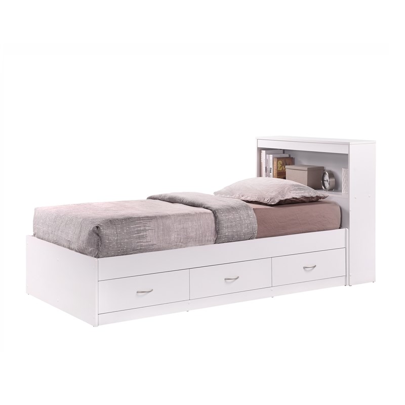 Hodedah Twin Size Captain Bed With 3, Twin Bed With 6 Drawers White