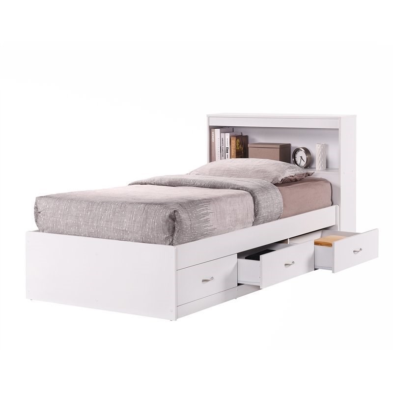 Hodedah Twin Size Captain Bed With 3, Captain Bed With Bookcase Headboard