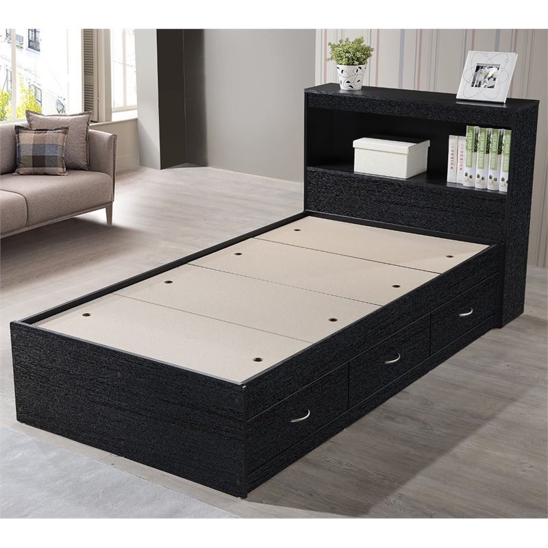 Hodedah Twin Size Captain Bed With 3, Black Twin Storage Bed With Headboard