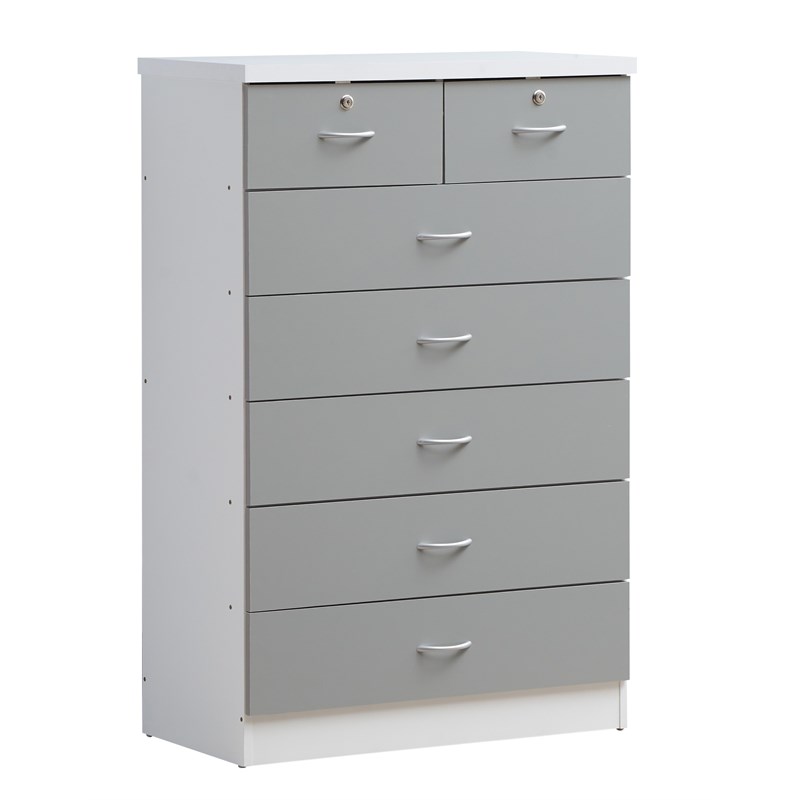 Hodedah 7 Drawer Chest with Locks on 2 Top Drawers in Gray Wood