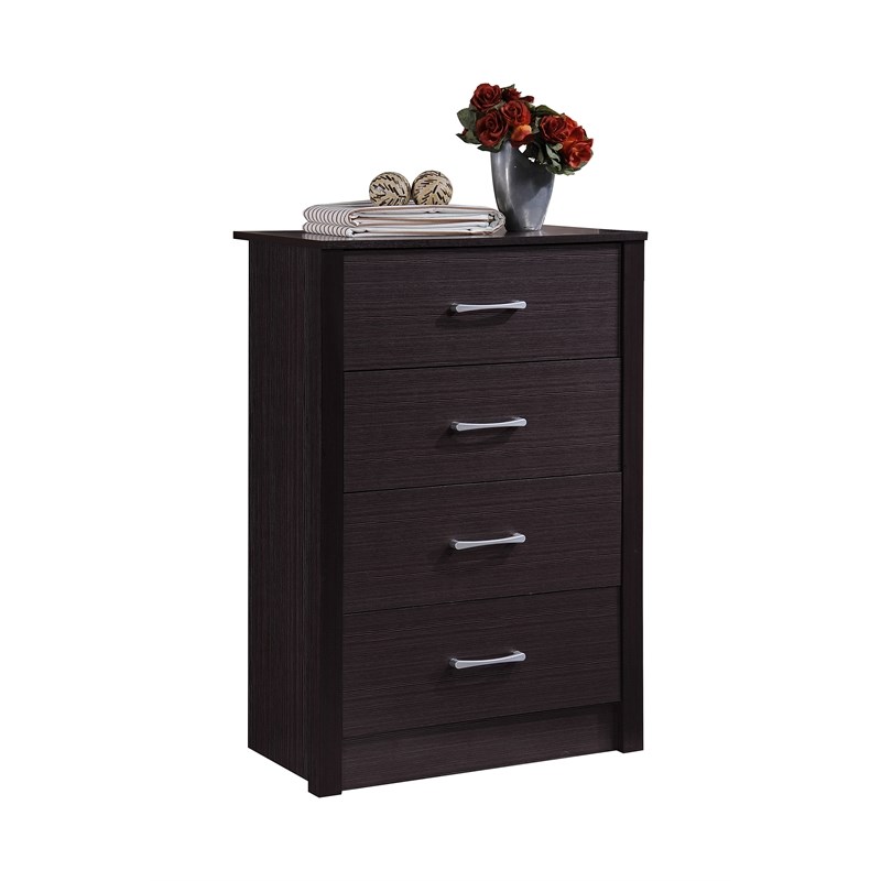 Hodedah Four Drawer Contemporary Wooden Chest in Chocolate Finish
