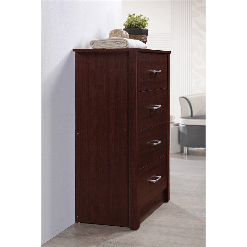 Hodedah Four Drawer Contemporary Wooden Chest in Mahogany Finish
