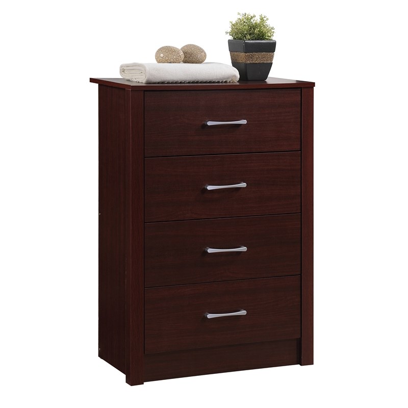 Hodedah Four Drawer Contemporary Wooden Chest in Mahogany Finish