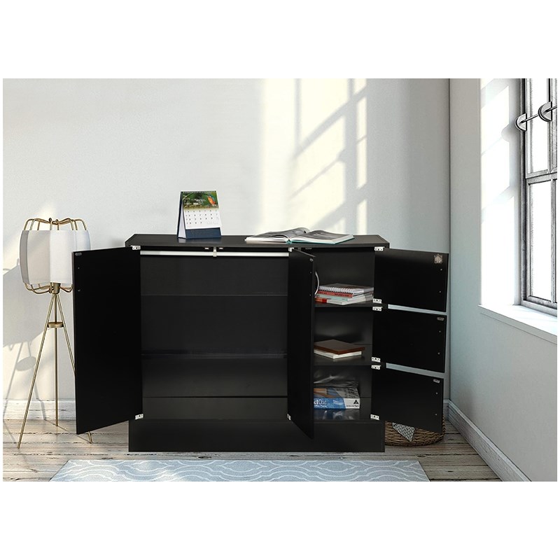 Hodedah Multipurpose Wooden Bookcase with 5-Doors 3-Shelves in Black