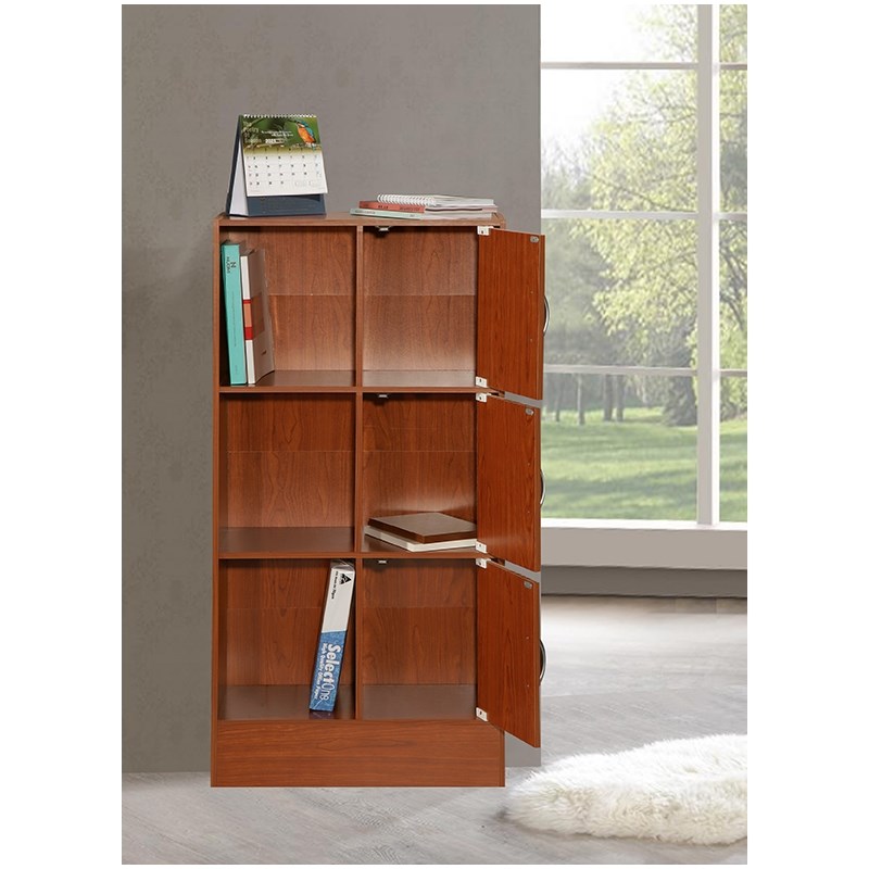 Hodedah Multipurpose Wooden Bookcase with 3-Doors 6-Shelves in Cherry